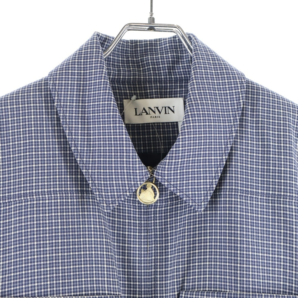 LANVIN(ランバン) チェック総柄 ウール ロゴプレート ハーフジップ 半袖ワンピース ドレス ネイビー レディース RWDR0054 4934A21