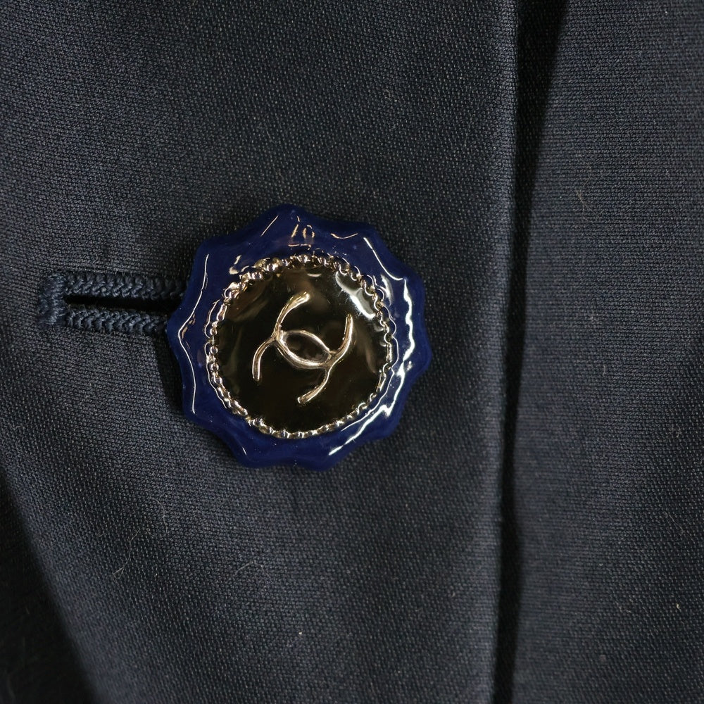 CHANEL(シャネル) 14C クルーズコレクション ココマークボタン シルク混 ベストドッキングデザイン 3B テーラード ロング ジャケット ネイビー レディース P47309V35230