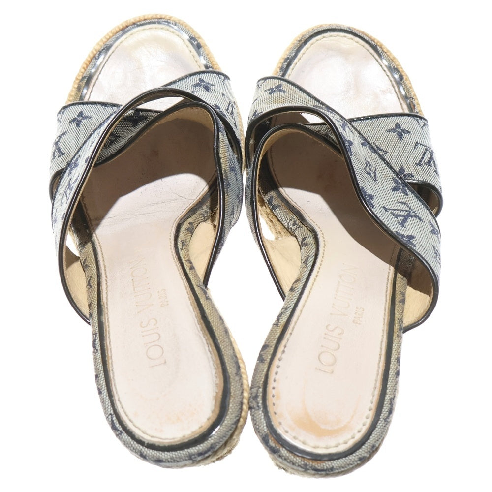 LOUIS VUITTON(ルイヴィトン) モノグラム キャンバス レザー エスパドリーユ ウェッジソール ヒール サンダル シューズ ネイビー レディース