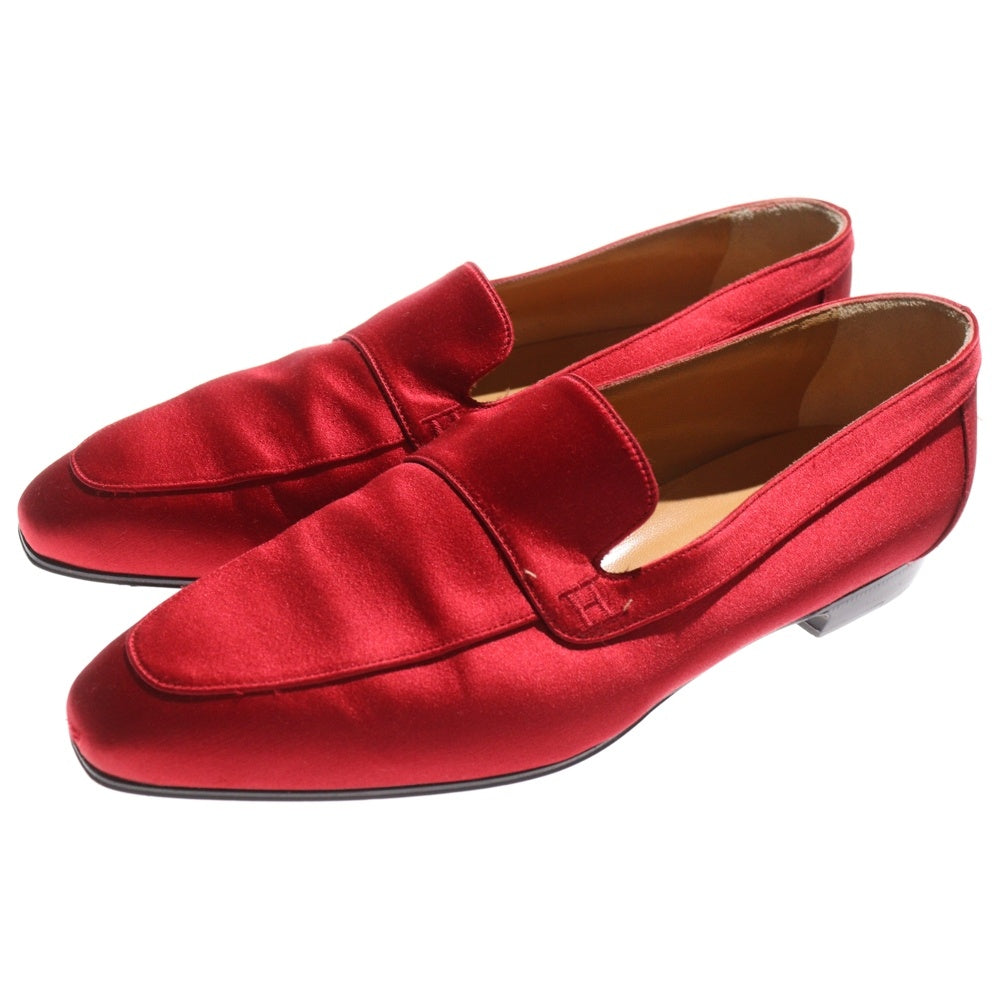 HERMES(エルメス) Hロゴ刺繍 サテン ローカットシューズ ローファー レッド レディース