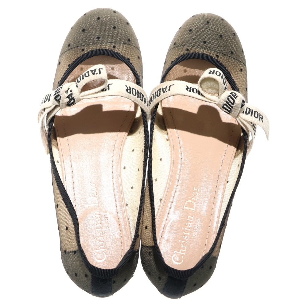 Christian Dior(クリスチャンディオール) MISS J'ADIOR ミス ジャディオール チュール ドット総柄 ロゴリボン フラット バレエシューズ パンプス ブラック レディース KCB455PTRS15X