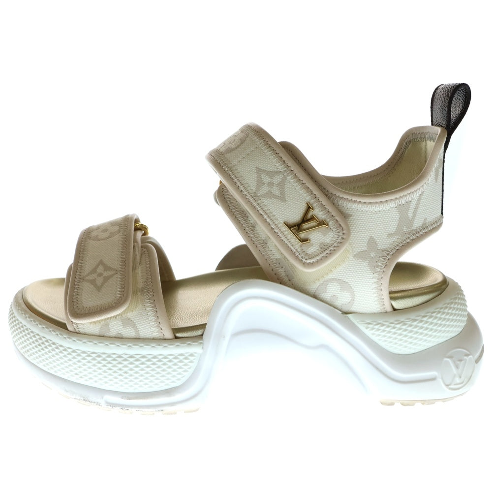 LOUIS VUITTON(ルイヴィトン) アークライト ライン モノグラム LVロゴプレート キャンバス レザー ベルクロ サンダル シューズ ベージュ レディース
