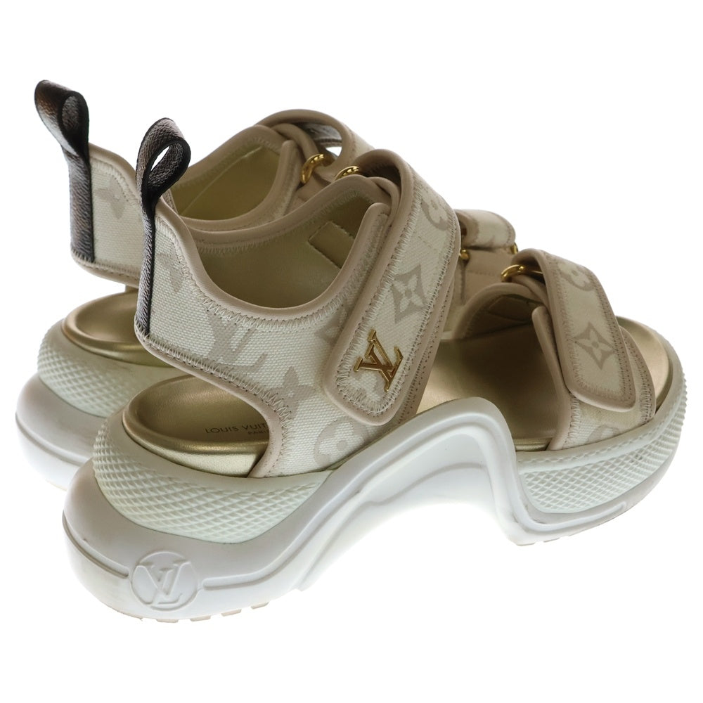LOUIS VUITTON(ルイヴィトン) アークライト ライン モノグラム LVロゴプレート キャンバス レザー ベルクロ サンダル シューズ ベージュ レディース