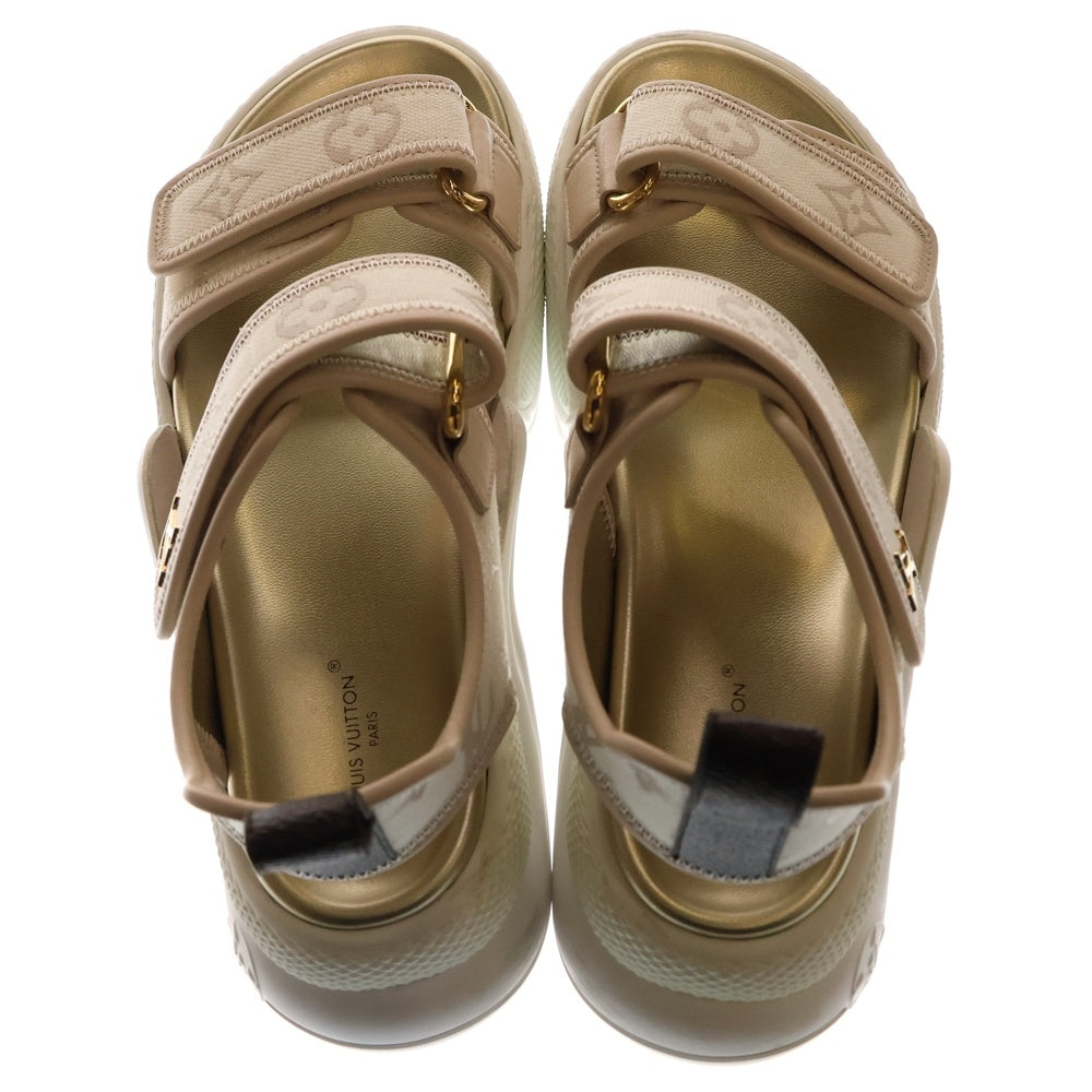 LOUIS VUITTON(ルイヴィトン) アークライト ライン モノグラム LVロゴプレート キャンバス レザー ベルクロ サンダル シューズ ベージュ レディース