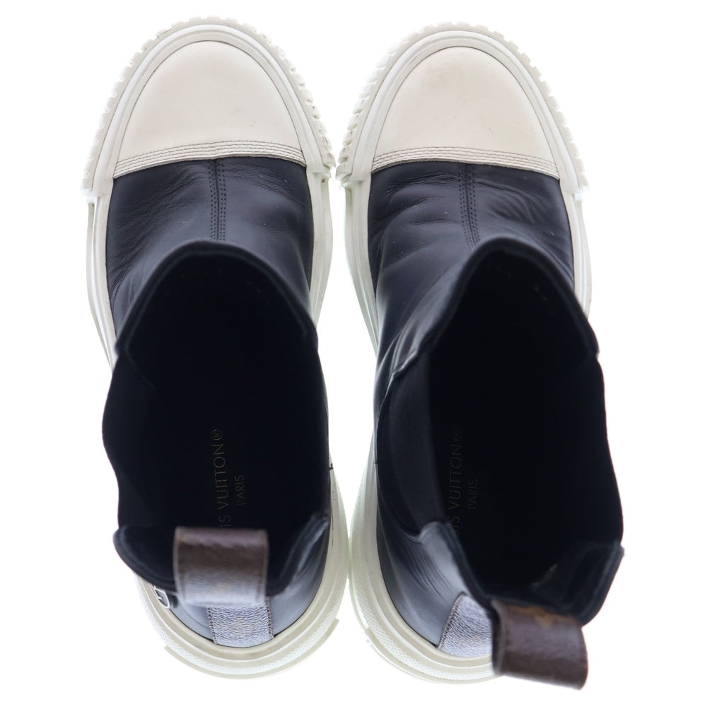 LOUIS VUITTON(ルイヴィトン) LVスクァッドライン ラバーロゴ モノグラム レザー サイドゴア ハイカットシューズ スニーカー ブラック/ホワイト レディース 1A9RXD