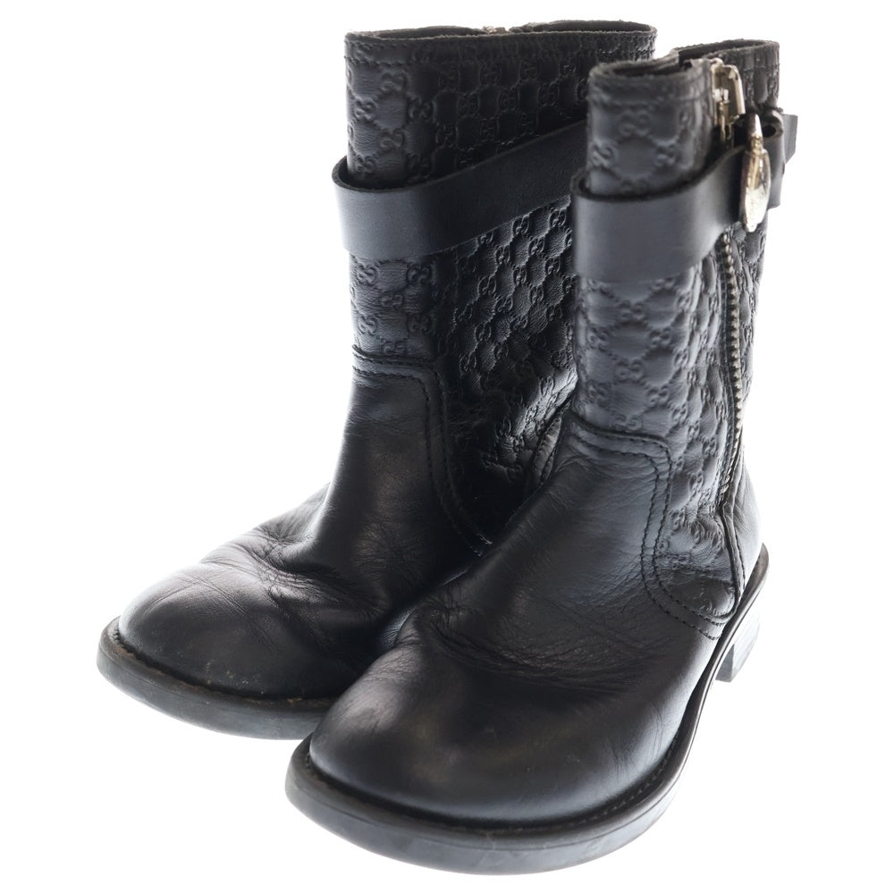 GUCCI(グッチ) マイクログッチシマ レザー サイドジップ ベルト ショートブーツ シューズ ブラック レディース 271242