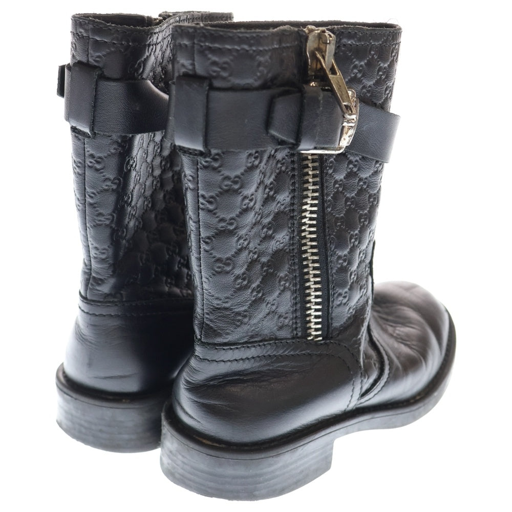GUCCI(グッチ) マイクログッチシマ レザー サイドジップ ベルト ショートブーツ シューズ ブラック レディース 271242