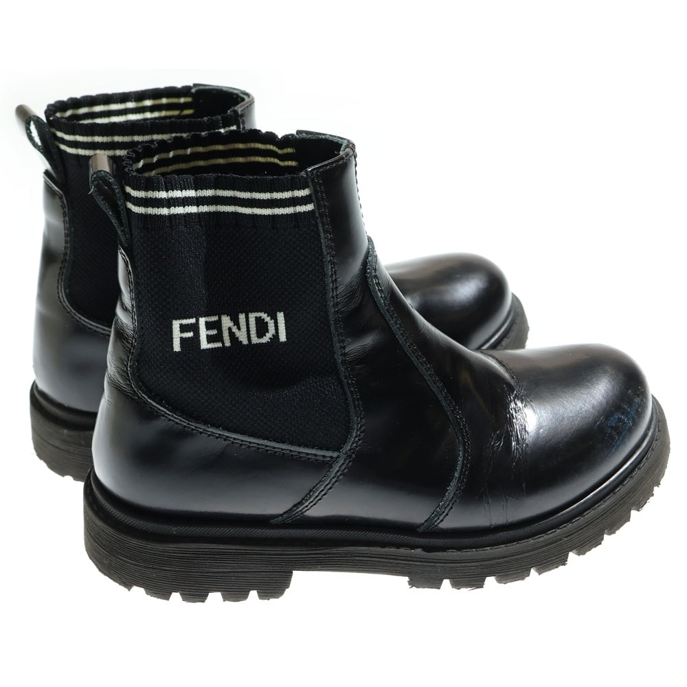 FENDI(フェンディ) ロゴジャガード ニット サイドゴア レザー ショートブーツ ブラック キッズ
