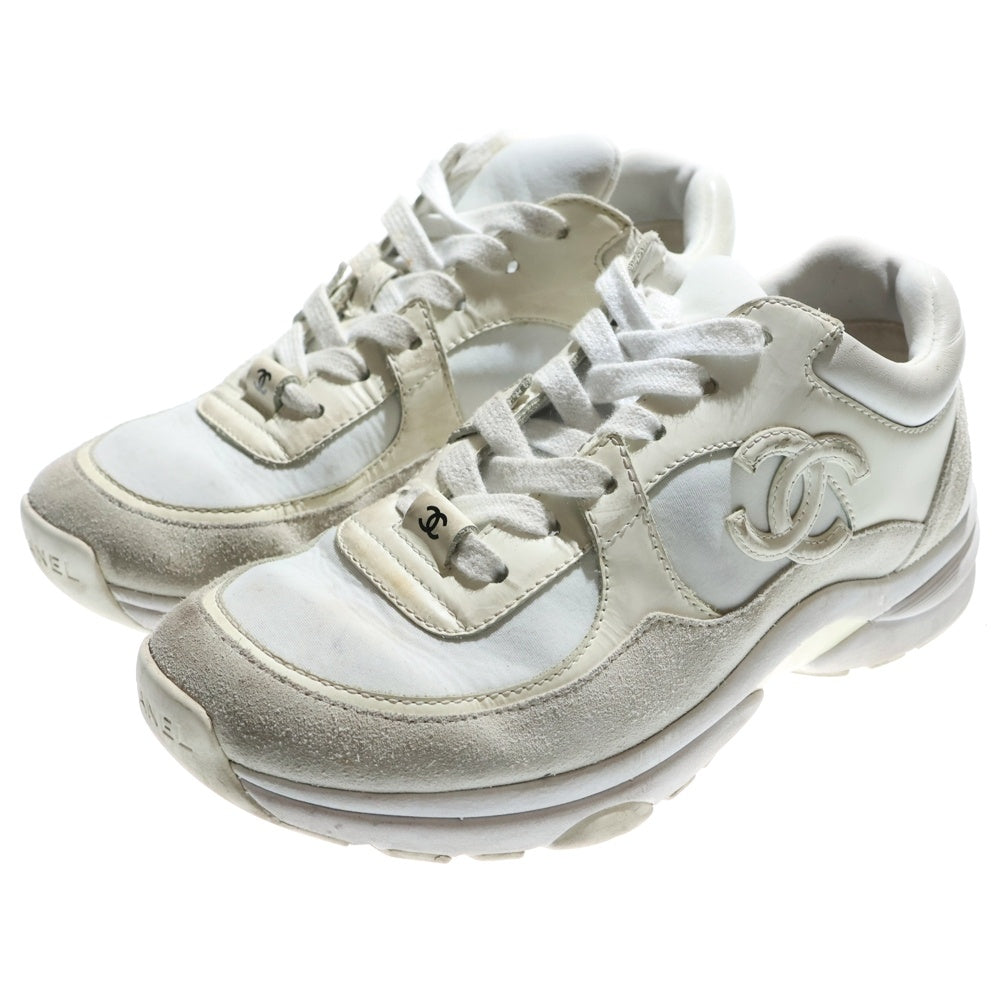 CHANEL(シャネル) ココマーク スエード コンビレザー レースアップ ローカットシューズ スニーカー ホワイト レディース G33745