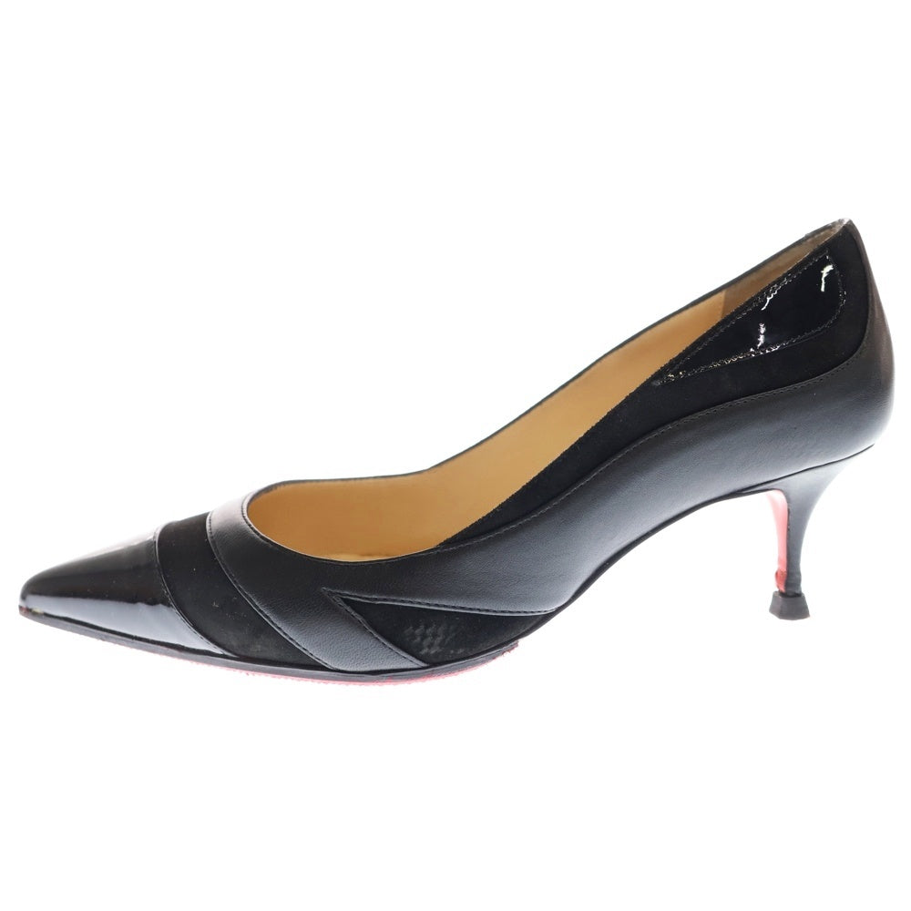 CHRISTIAN LOUBOUTIN(クリスチャンルブタン) パテント コンビレザー ポインテッドトゥ ヒール パンプス シューズ ブラック レディース