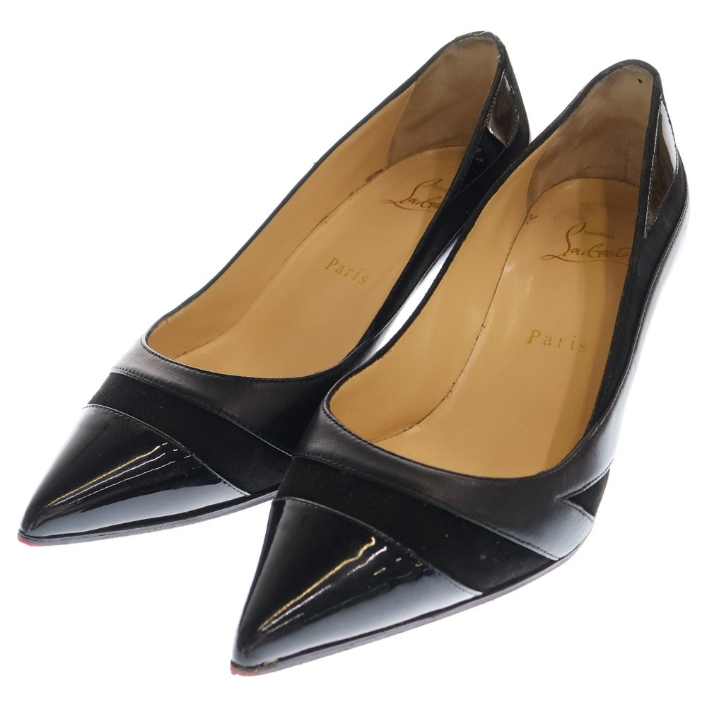 CHRISTIAN LOUBOUTIN(クリスチャンルブタン) パテント コンビレザー ポインテッドトゥ ヒール パンプス シューズ ブラック レディース