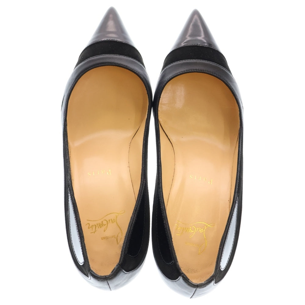 CHRISTIAN LOUBOUTIN(クリスチャンルブタン) パテント コンビレザー ポインテッドトゥ ヒール パンプス シューズ ブラック レディース