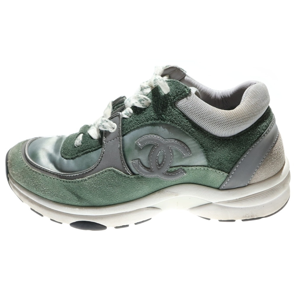 CHANEL(シャネル) ココマーク スエードレザー レースアップ ローカットシューズ スニーカー グリーン レディース G34360