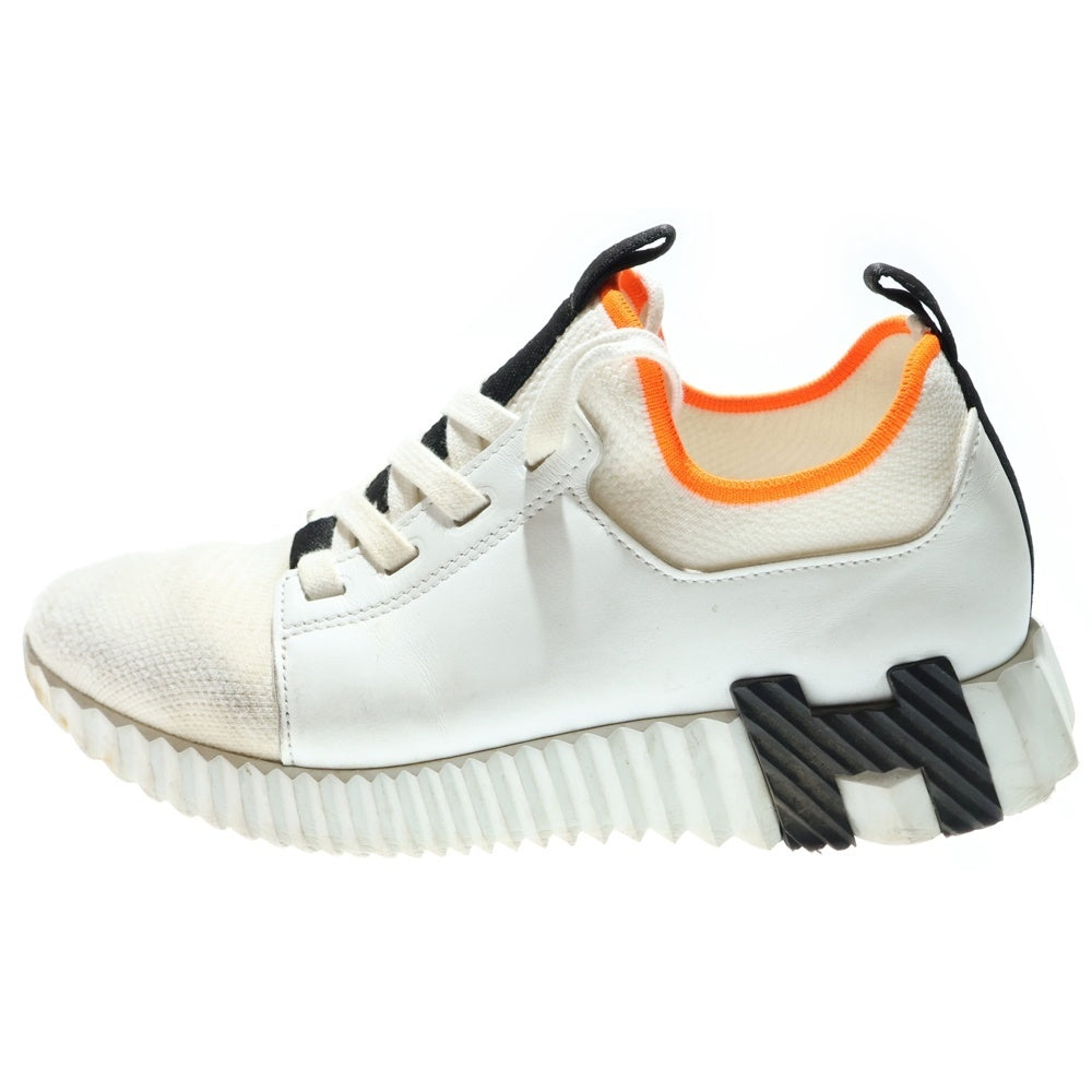 HERMES(エルメス) デパール Hロゴ ニット レザー レースアップ ローカットシューズ スニーカー ホワイト