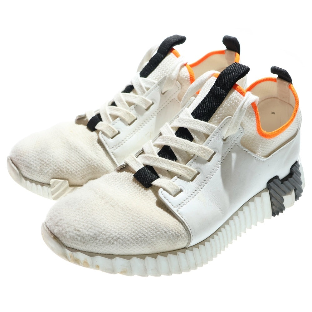 HERMES(エルメス) デパール Hロゴ ニット レザー レースアップ ローカットシューズ スニーカー ホワイト