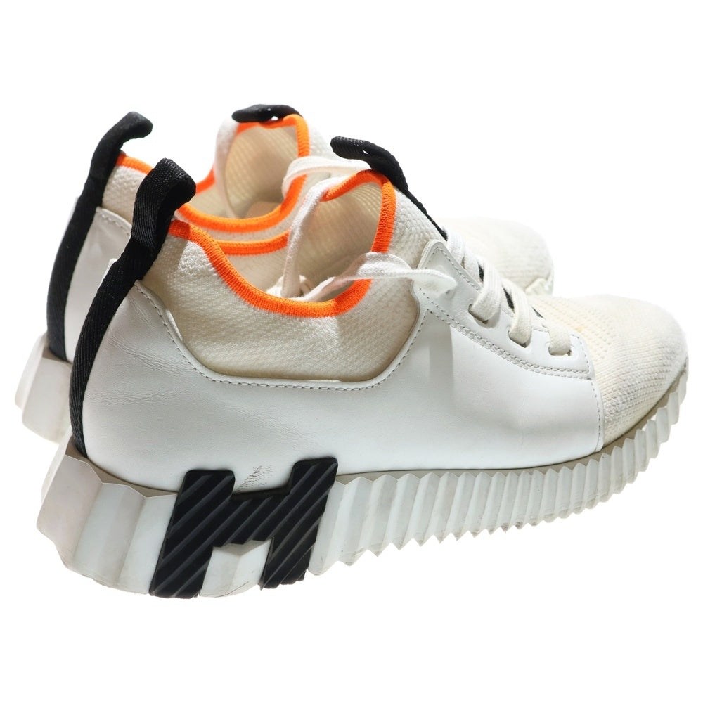 HERMES(エルメス) デパール Hロゴ ニット レザー レースアップ ローカットシューズ スニーカー ホワイト