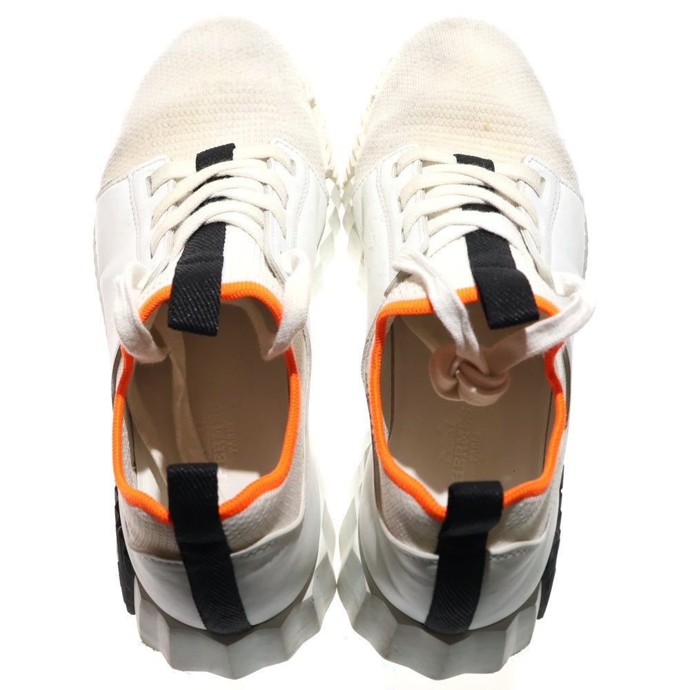 HERMES(エルメス) デパール Hロゴ ニット レザー レースアップ ローカットシューズ スニーカー ホワイト