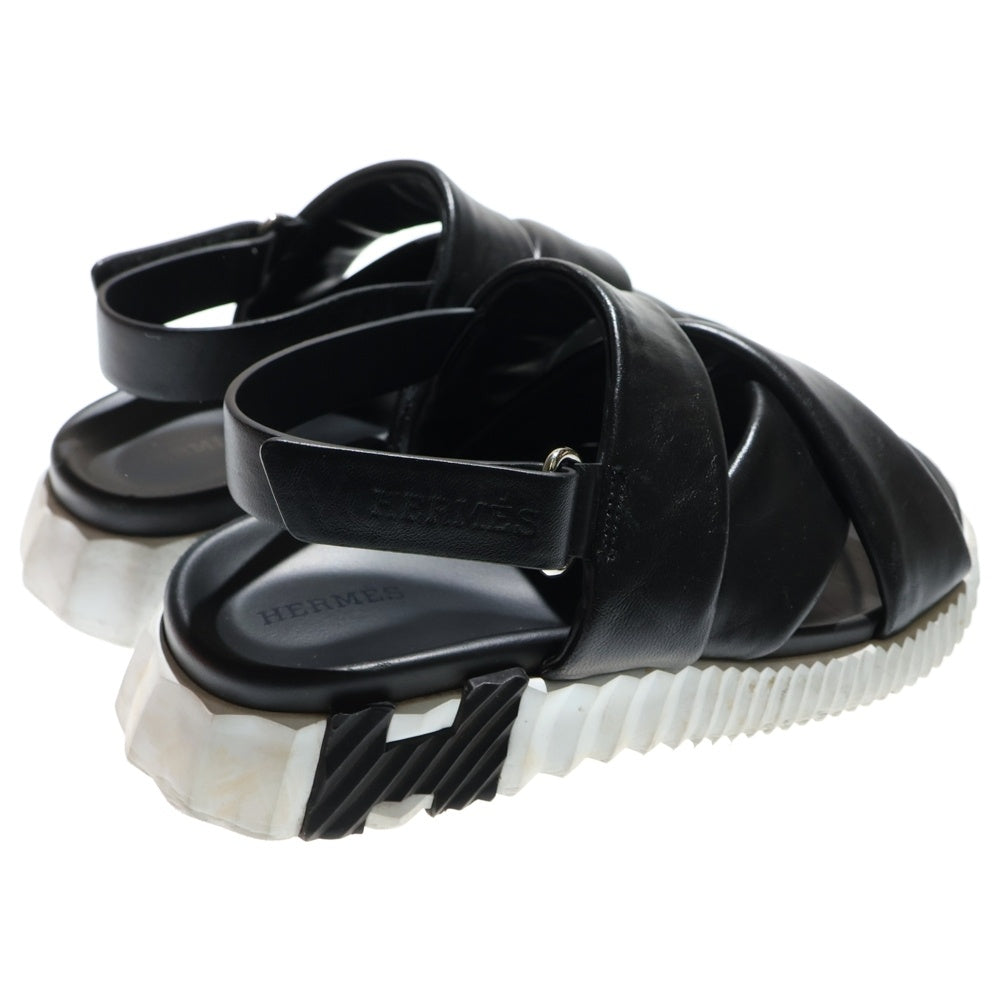 HERMES(エルメス) エレクトリック Hロゴ レザー ストラップ フラットサンダル ブラック レディース