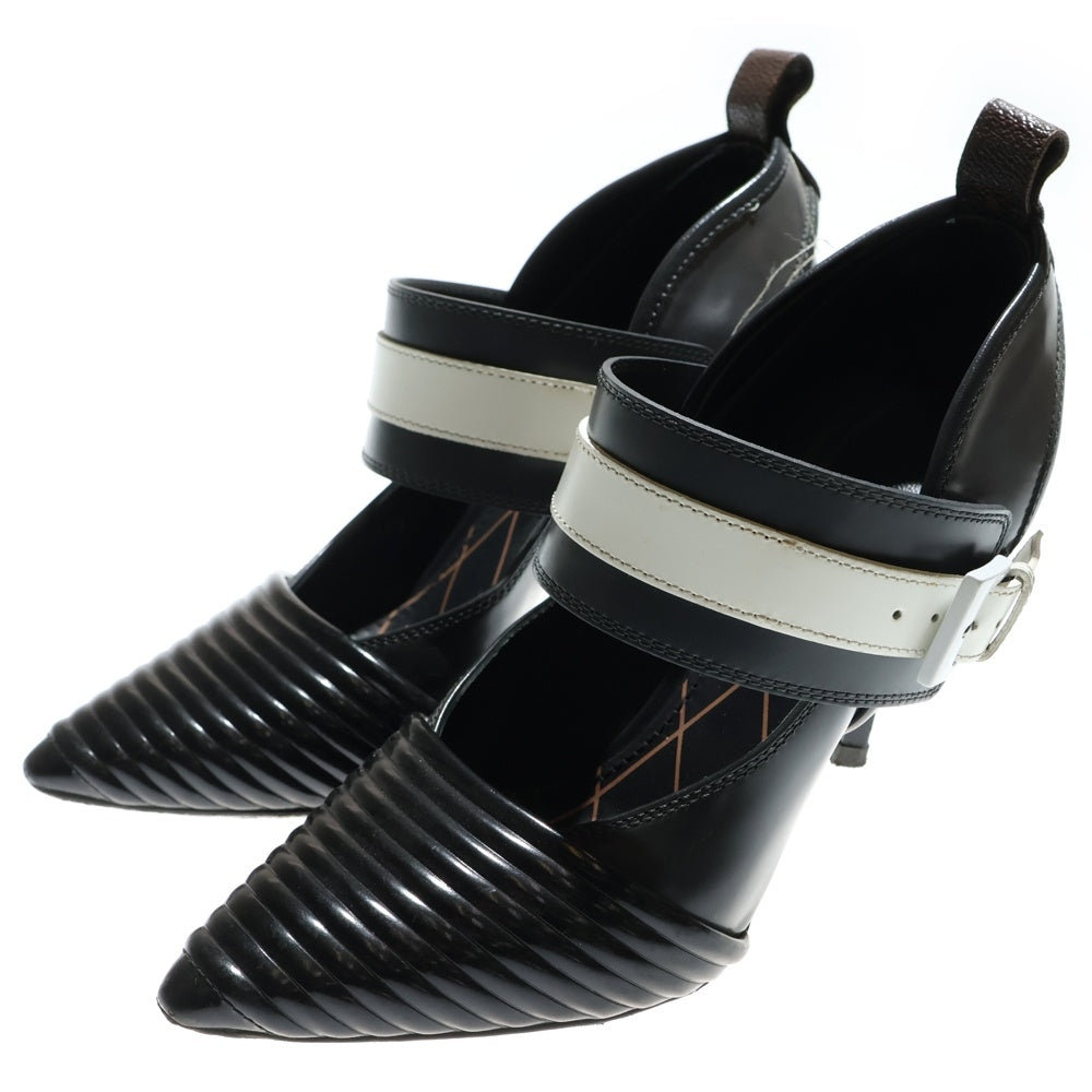 LOUIS VUITTON(ルイヴィトン) モノグラム ベルトデザイン レザー ポインテッドトゥ ヒール パンプス シューズ ブラック レディース