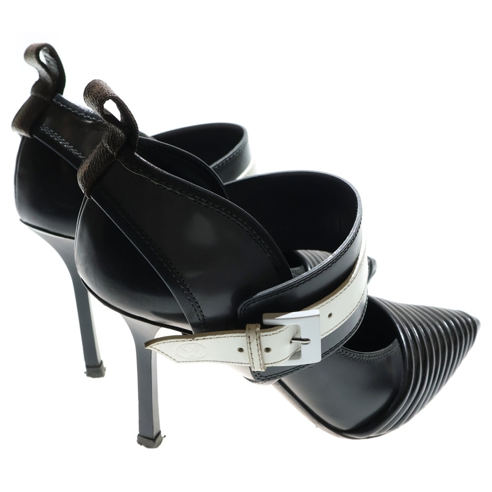 LOUIS VUITTON(ルイヴィトン) モノグラム ベルトデザイン レザー ポインテッドトゥ ヒール パンプス シューズ ブラック レディース