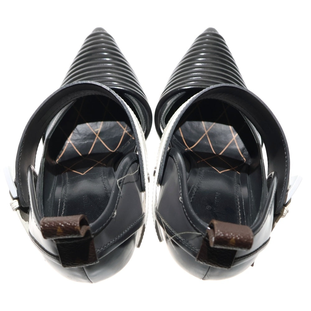 LOUIS VUITTON(ルイヴィトン) モノグラム ベルトデザイン レザー ポインテッドトゥ ヒール パンプス シューズ ブラック レディース