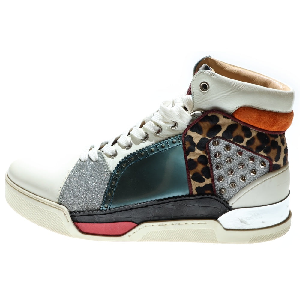 CHRISTIAN LOUBOUTIN(クリスチャンルブタン) 17AW ルビキック スパイクスタッズ パテント ハラコ スエード コンビレザー ラメグリッター レースアップ ハイカットスニーカー