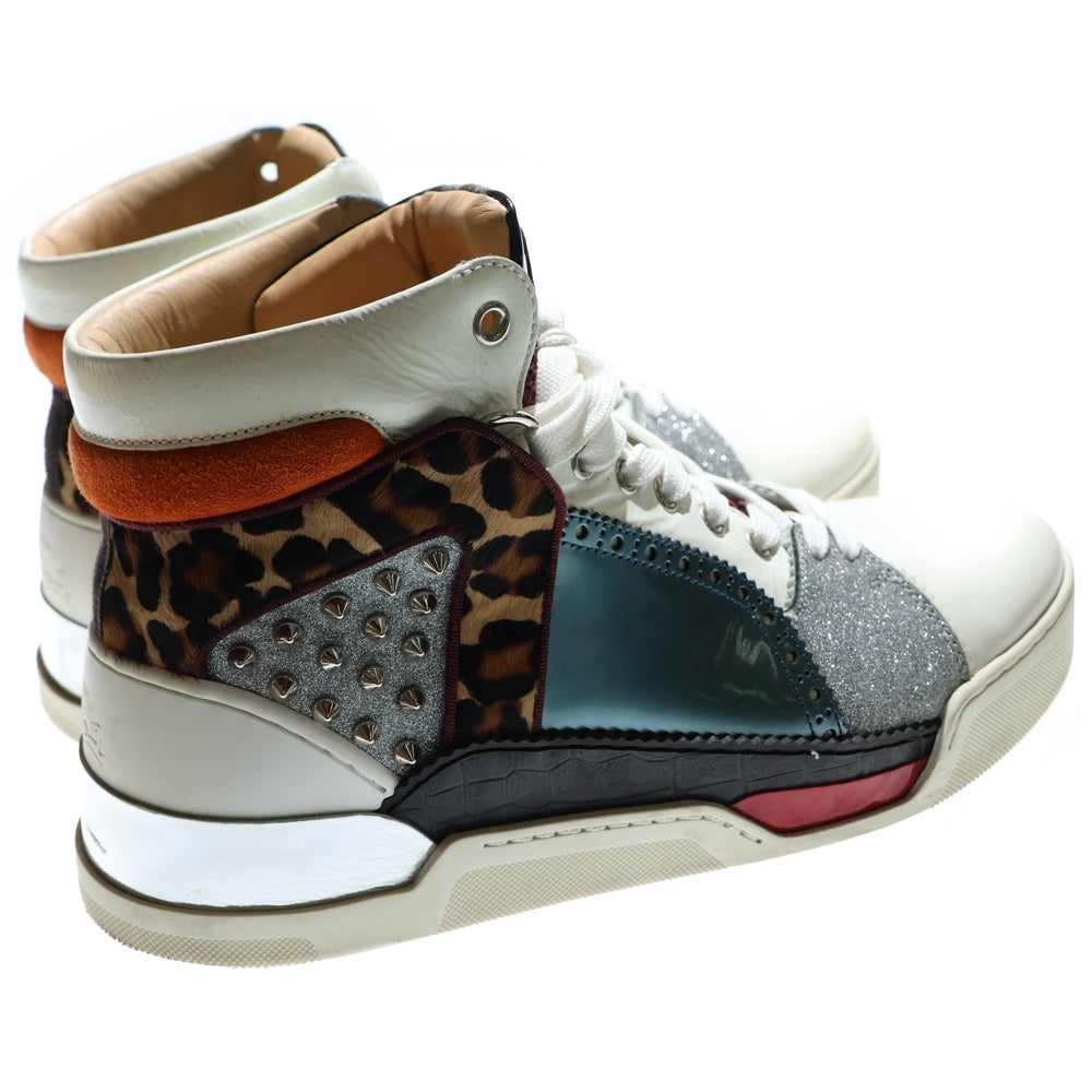 CHRISTIAN LOUBOUTIN(クリスチャンルブタン) 17AW ルビキック スパイクスタッズ パテント ハラコ スエード コンビレザー ラメグリッター レースアップ ハイカットスニーカー