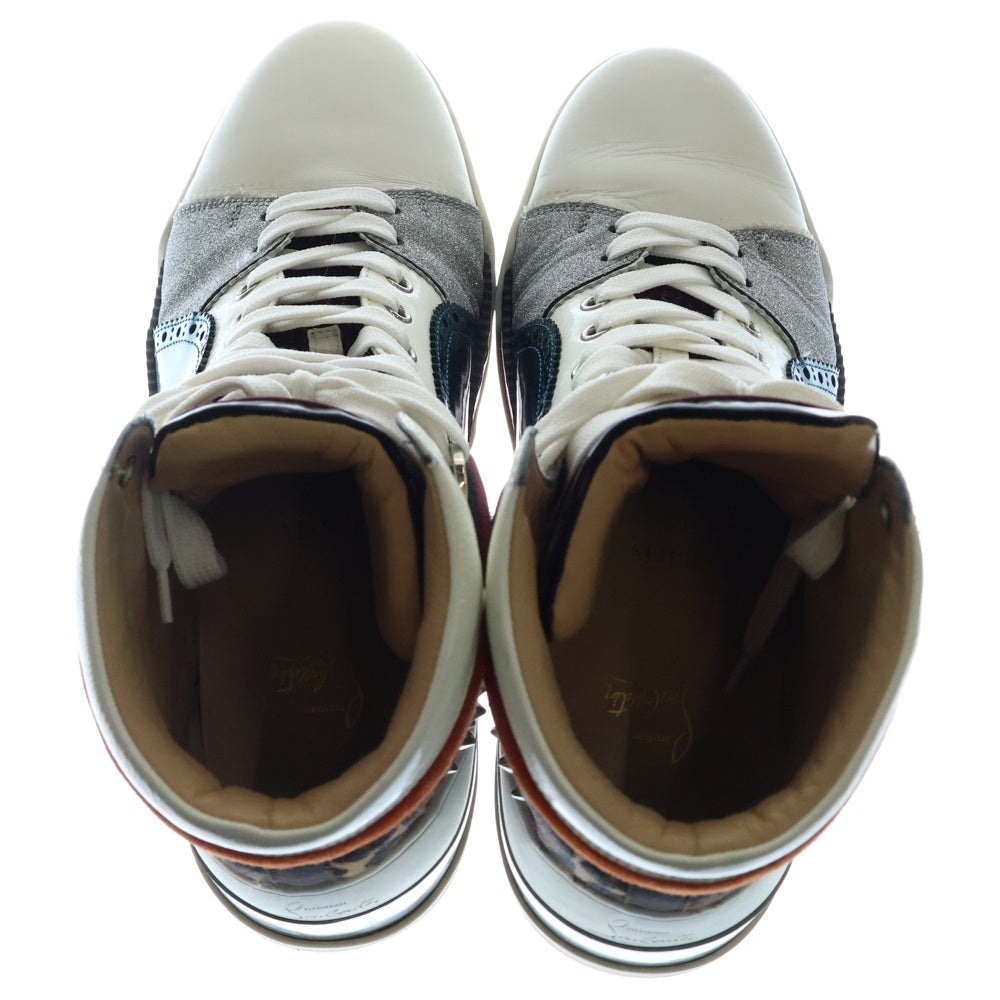 CHRISTIAN LOUBOUTIN(クリスチャンルブタン) 17AW ルビキック スパイクスタッズ パテント ハラコ スエード コンビレザー ラメグリッター レースアップ ハイカットスニーカー