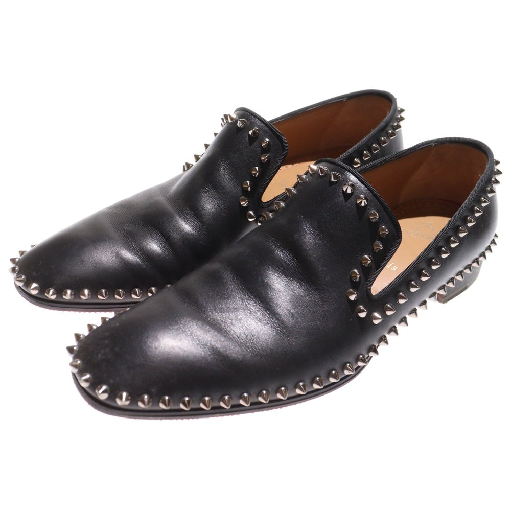 CHRISTIAN LOUBOUTIN(クリスチャンルブタン) スパイクスタッズ レザー フラット ローカットシューズ ブラック