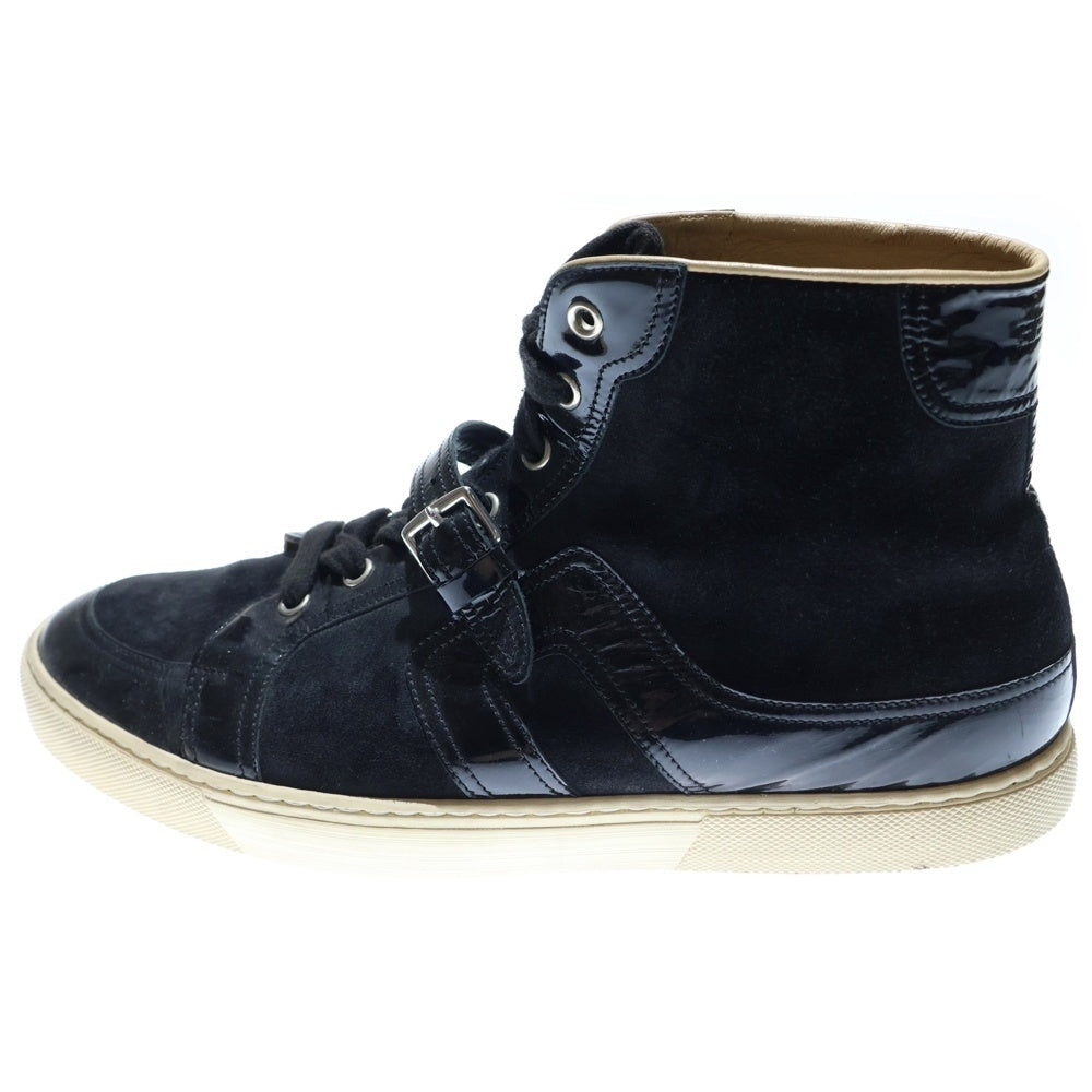 HERMES(エルメス) エクスリブリス ワッペンロゴ パテント スエード コンビレザー レースアップ ハイカットシューズ スニーカー ブラック