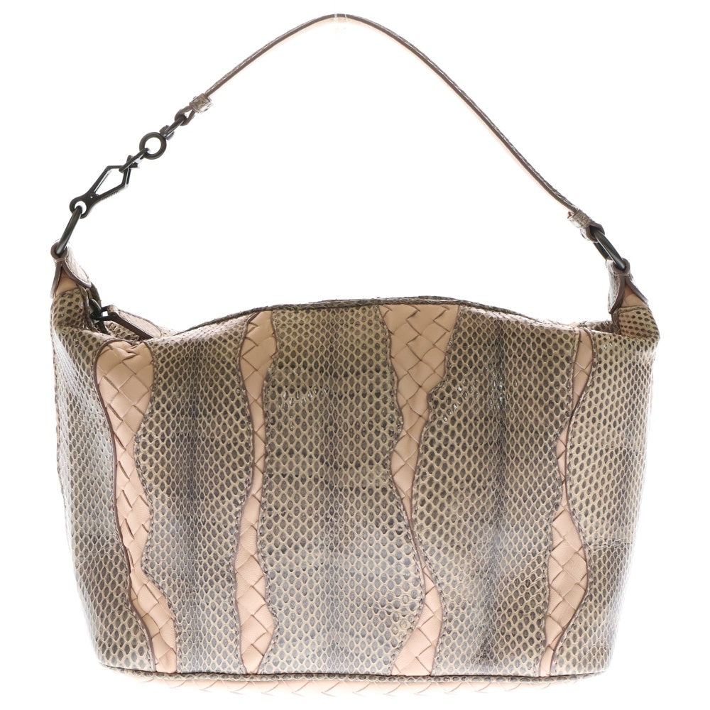 BOTTEGA VENETA(ボッテガヴェネタ) イントレチャート ハンドバッグ ワンショルダーバッグ ピンクベージュ レザー×パイソン ブラック金具