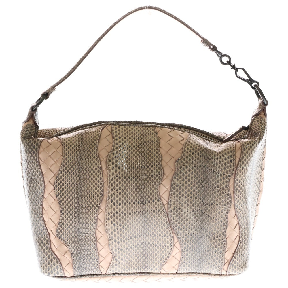 BOTTEGA VENETA(ボッテガヴェネタ) イントレチャート ハンドバッグ ワンショルダーバッグ ピンクベージュ レザー×パイソン ブラック金具