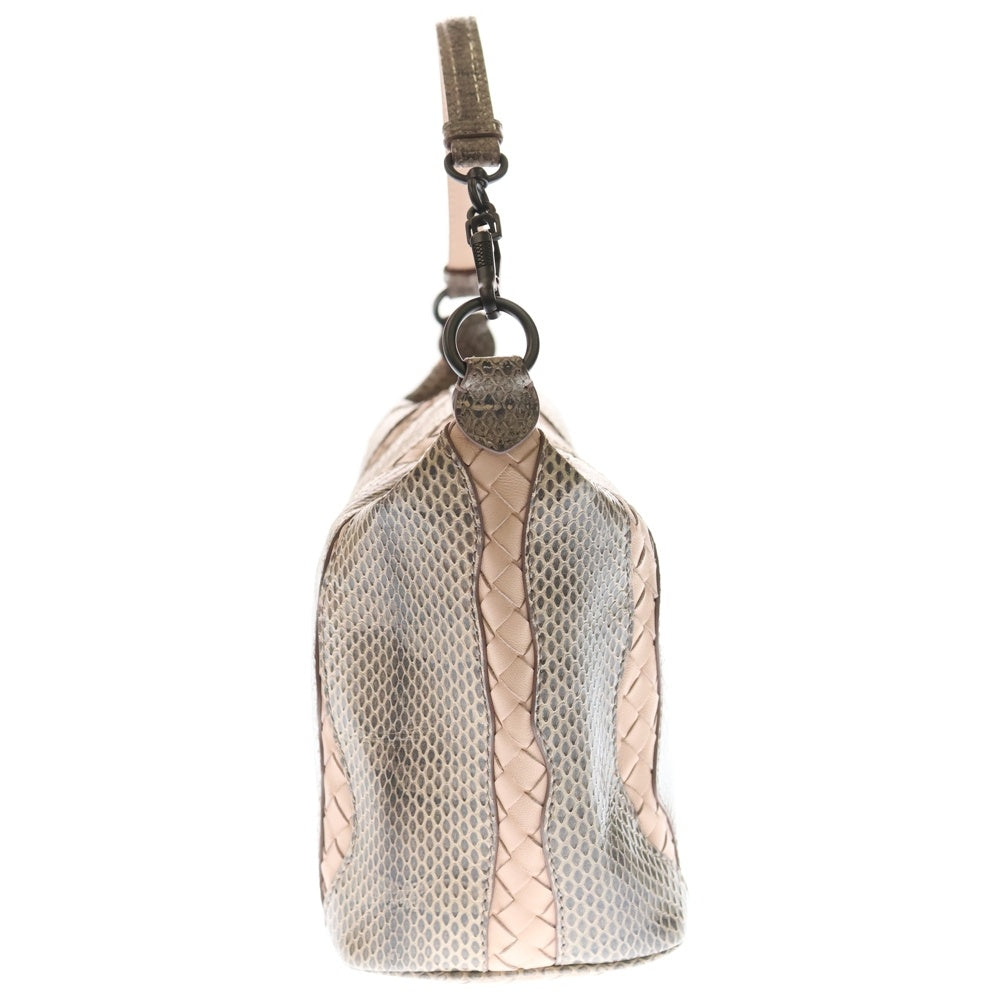 BOTTEGA VENETA(ボッテガヴェネタ) イントレチャート ハンドバッグ ワンショルダーバッグ ピンクベージュ レザー×パイソン ブラック金具