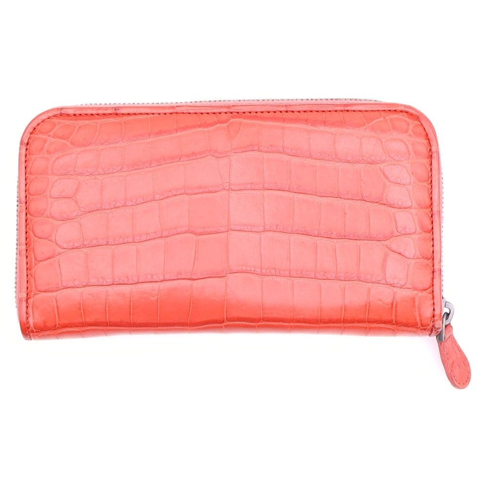 BOTTEGA VENETA(ボッテガヴェネタ) ラウンドファスナー長財布 ロングウォレット カードケース レッド クロコ ブラック金具