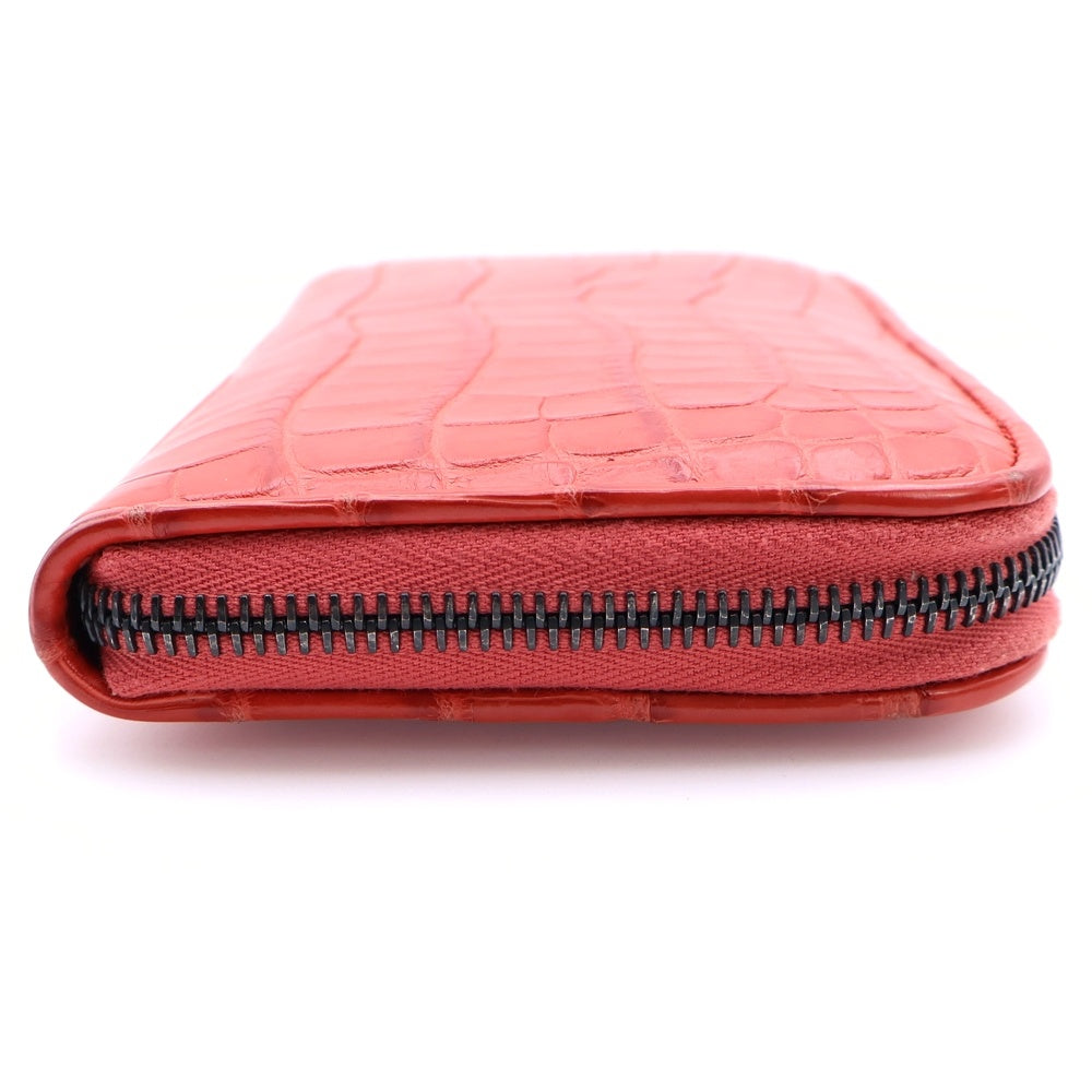 BOTTEGA VENETA(ボッテガヴェネタ) ラウンドファスナー長財布 ロングウォレット カードケース レッド クロコ ブラック金具