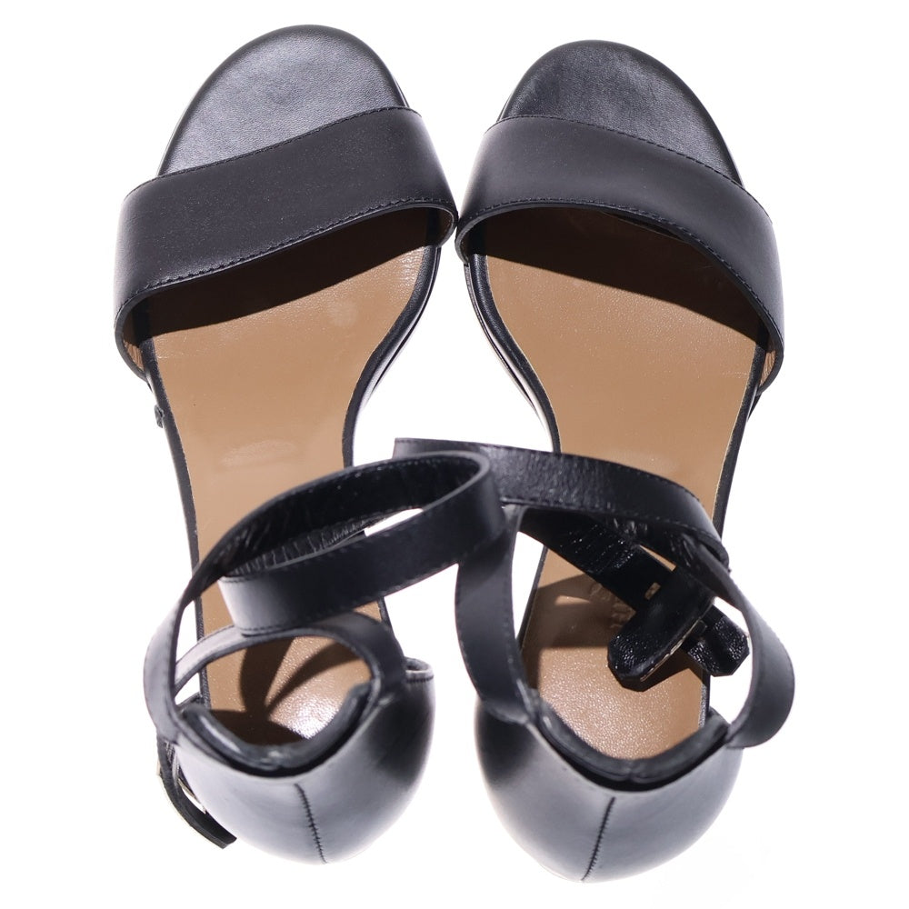 HERMES(エルメス) マネージュ ケリーバックル レザー ヒール ストラップ サンダル シューズ シルバー金具 ブラック レディース