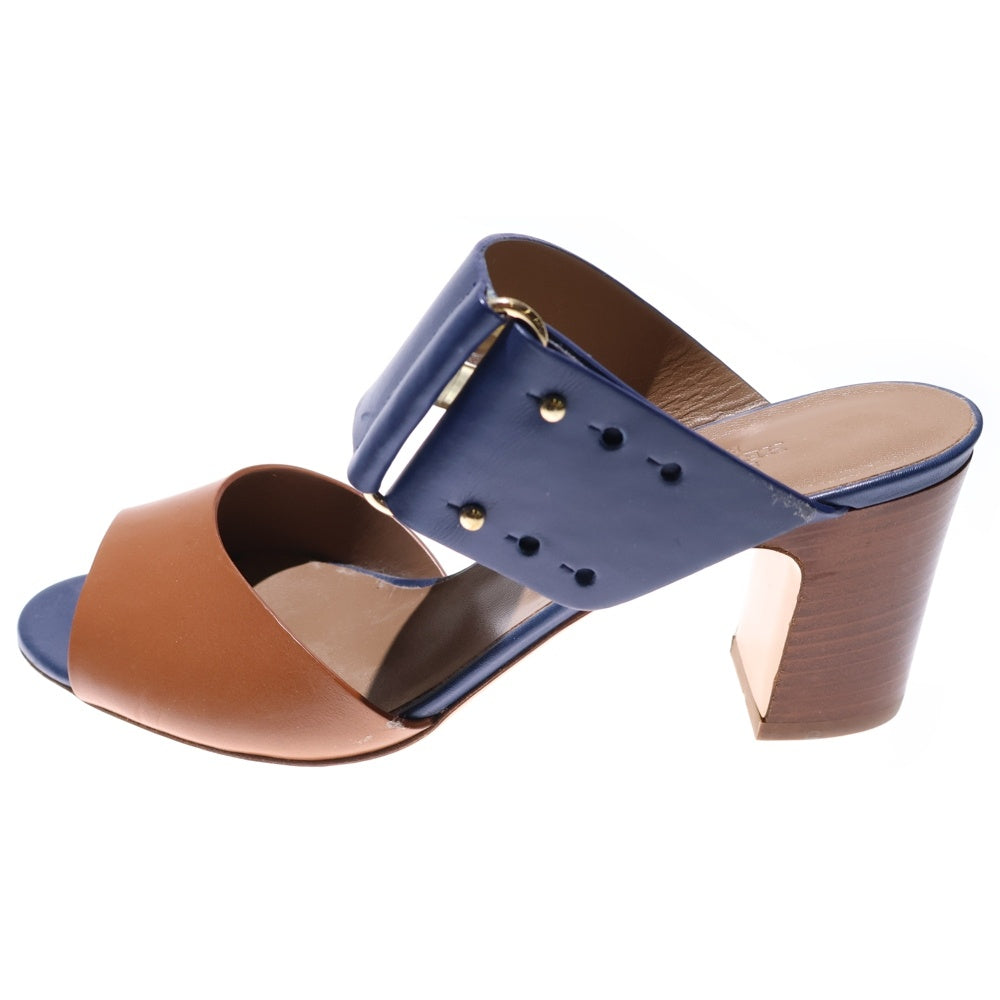 HERMES(エルメス) レザー ベルト バイカラー ヒール サンダル シューズ ネイビー/ブラウン レディース