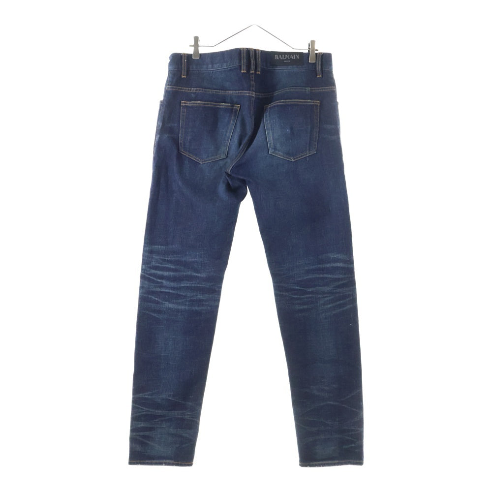 BALMAIN(バルマン) ユーズド加工 テーパード デニムパンツ ジーンズ インディゴ RH15291D008