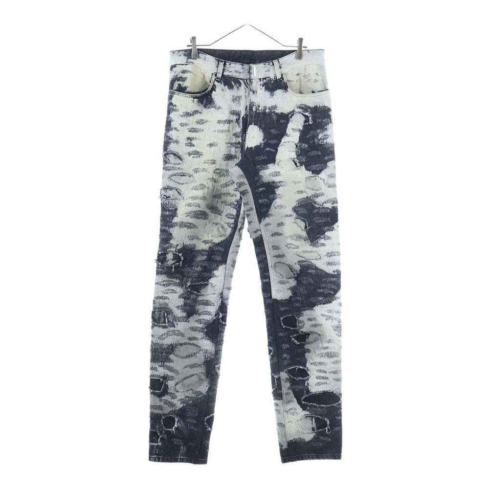 GIVENCHY(ジバンシィ) 22AW デストロイ加工 テーパード デニムパンツ ホワイト/ブラック BM50ST5Y33