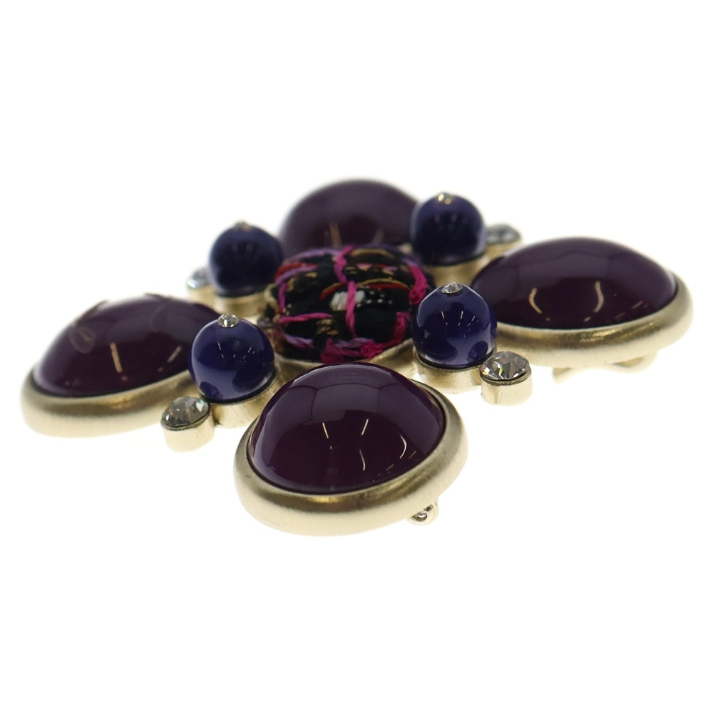 CHANEL(シャネル) グリポア マルチカラーストーン ブローチ ピンバッジ パープル ゴールド金具 レディース