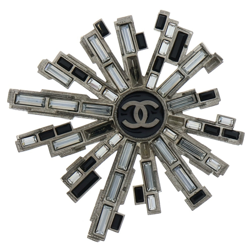 CHANEL(シャネル) ココマーク ラインストーン ブローチ ピンバッジ シルバー×ブラック レディース