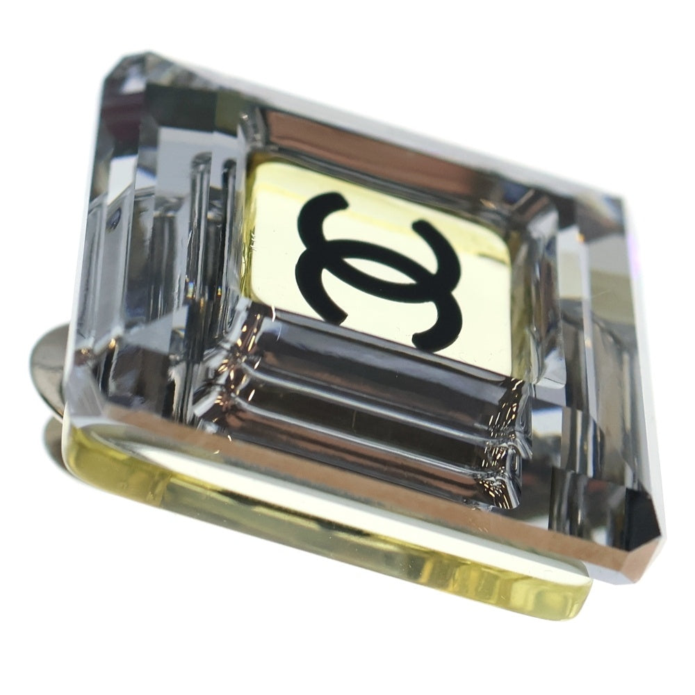 CHANEL(シャネル) ココマーク スクエアピンブローチ ピンバッジ ブラック×クリスタル シルバー金具 レディース