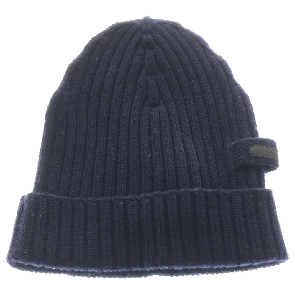 PRADA(プラダ) サイドロゴ ウール ビーニーニットキャップ ニット帽 ネイビー UMD188 R132 35C
