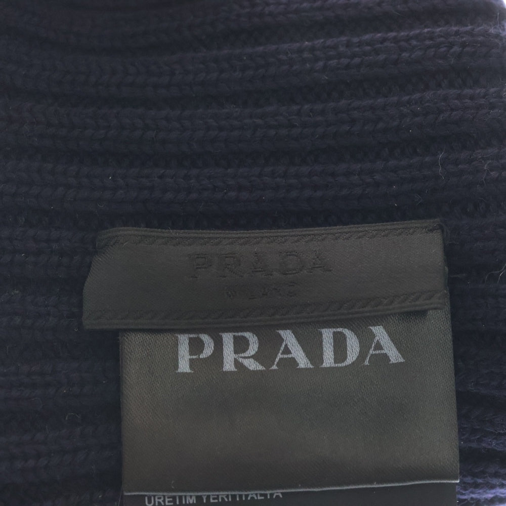 PRADA(プラダ) サイドロゴ ウール ビーニーニットキャップ ニット帽 ネイビー UMD188 R132 35C