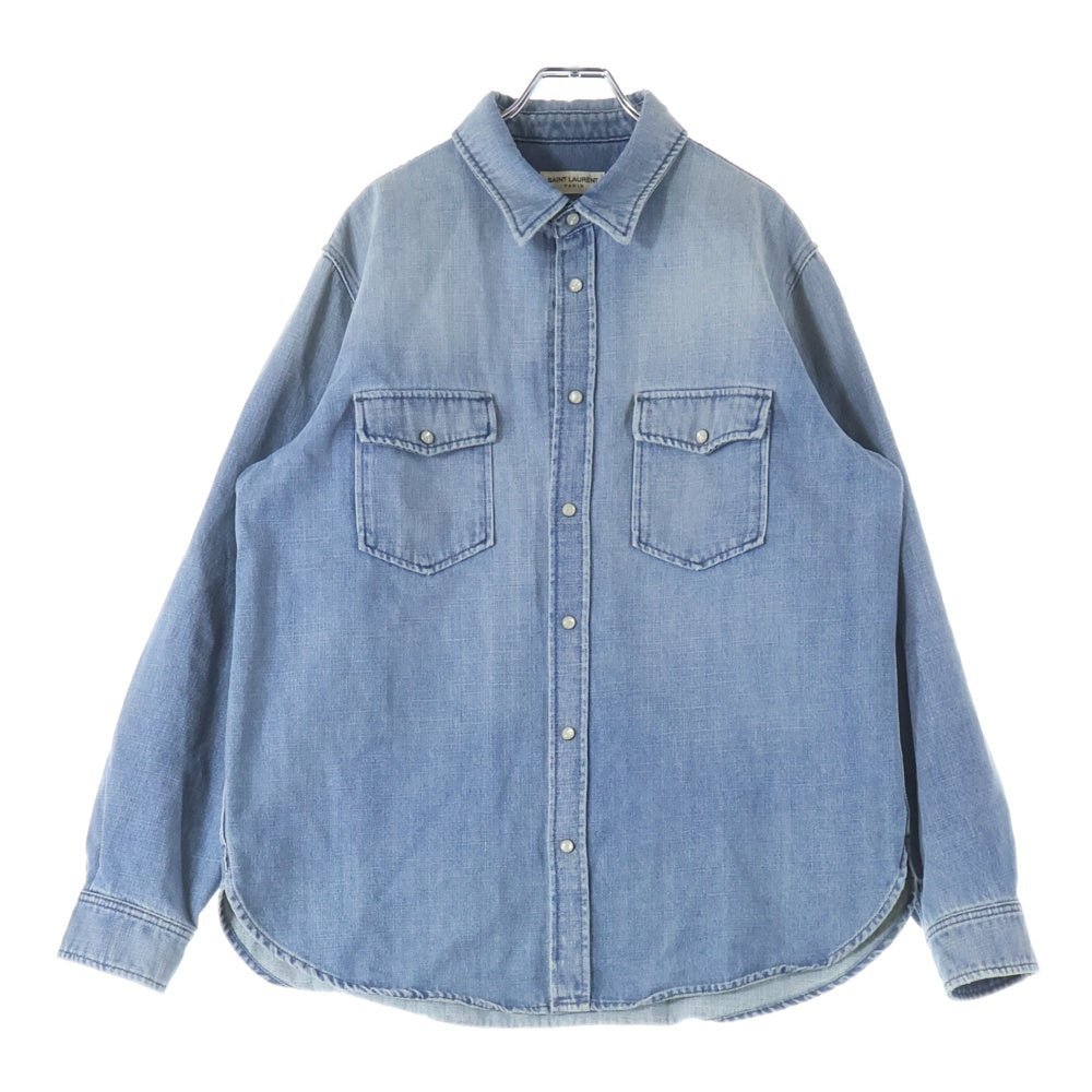 SAINT LAURENT PARIS(サンローランパリ) ウォッシュ加工 オーバーサイズ スナップボタン デニムシャツ インディゴ 604792