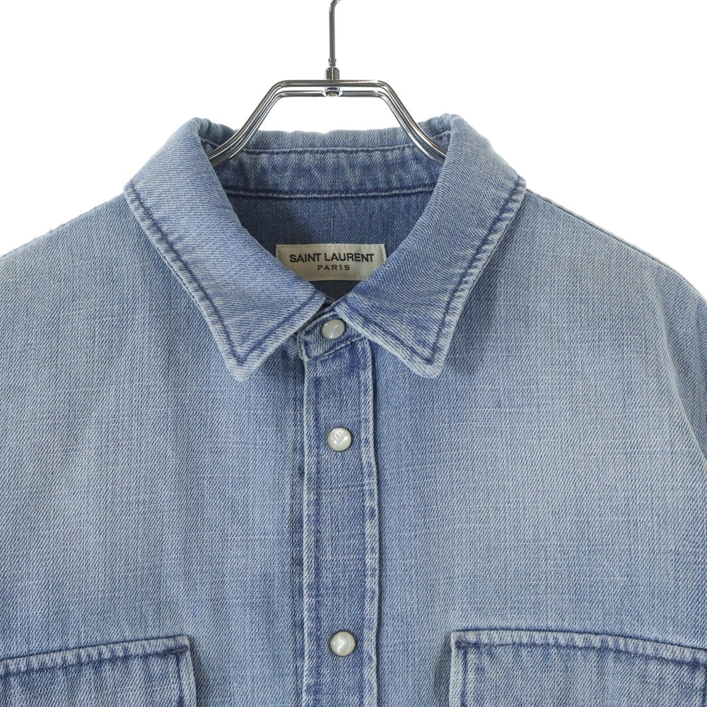 SAINT LAURENT PARIS(サンローランパリ) ウォッシュ加工 オーバーサイズ スナップボタン デニムシャツ インディゴ 604792