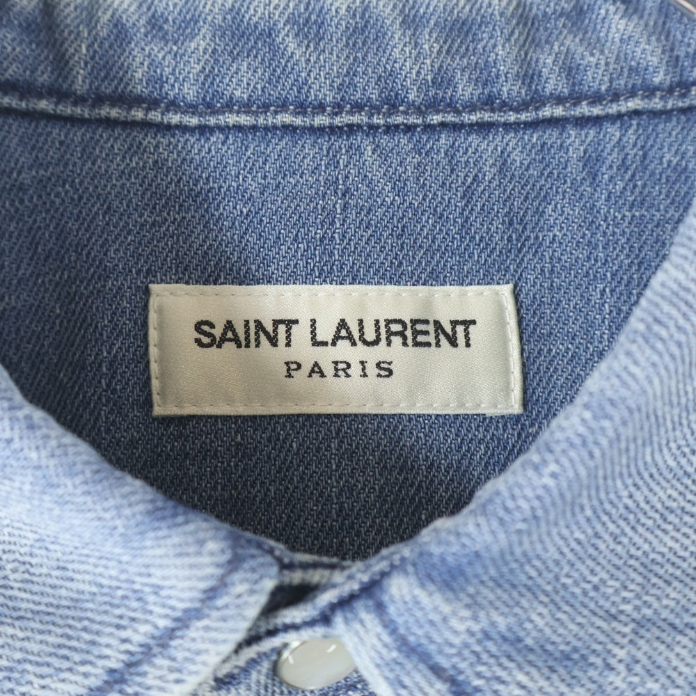 SAINT LAURENT PARIS(サンローランパリ) ウォッシュ加工 オーバーサイズ スナップボタン デニムシャツ インディゴ 604792