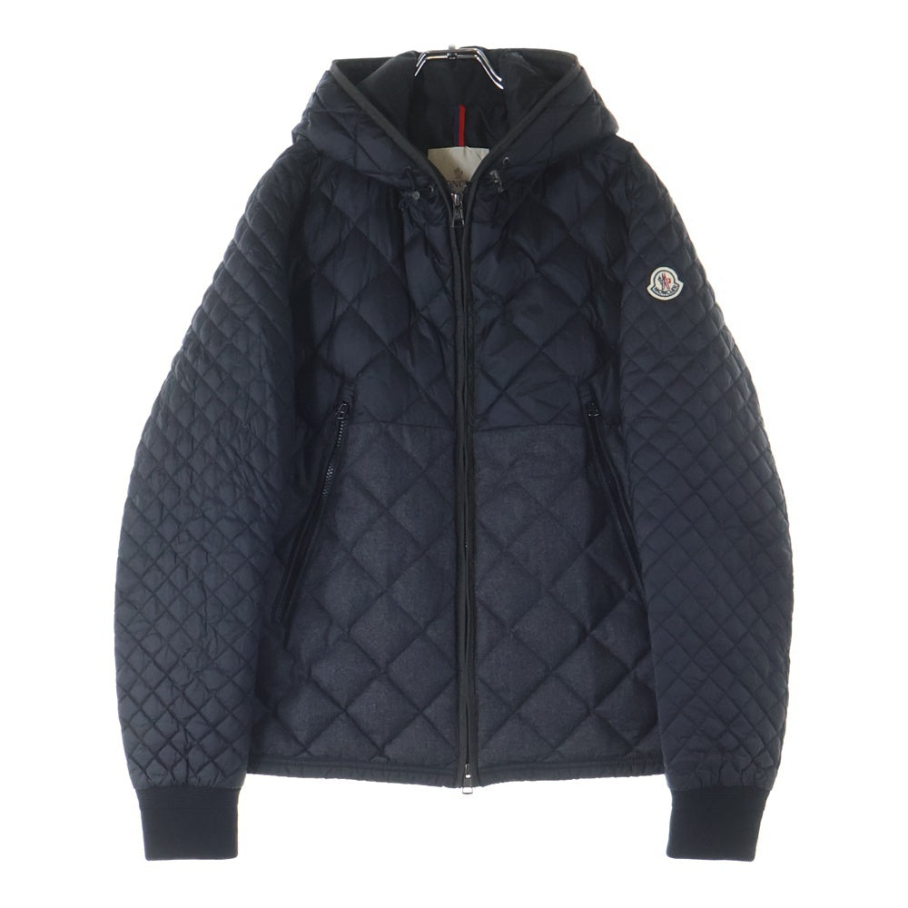 MONCLER(モンクレール) 15AW GIMBERT ギンベール ワッペンロゴ キルティング ウール切り替え フーデッド ジップアップ ダウンジャケット ブラック/グレー A20914136585 53329 レディース