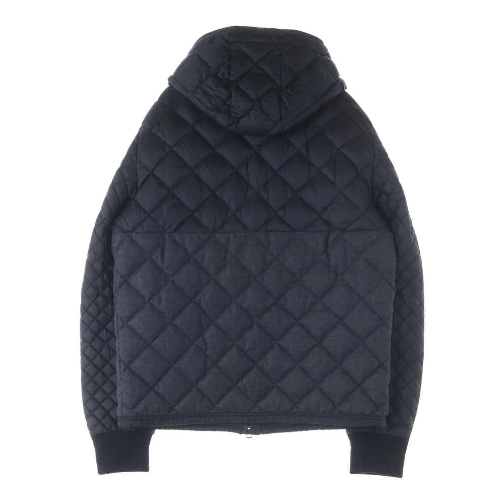 MONCLER(モンクレール) 15AW GIMBERT ギンベール ワッペンロゴ キルティング ウール切り替え フーデッド ジップアップ ダウンジャケット ブラック/グレー A20914136585 53329 レディース