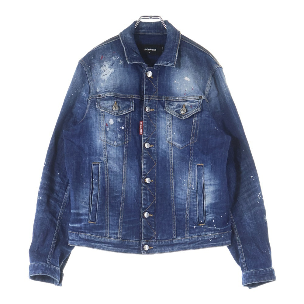 DSQUARED2(ディースクエアード) ダメージ加工 ペイント デニム トラッカージャケット インディゴ S74AM1425 S30342